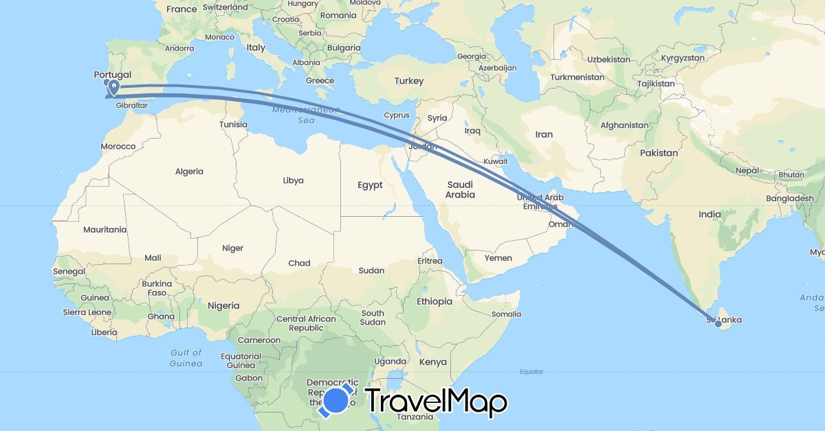 TravelMap itinerary: cycling in Sri Lanka, Portugal (Asia, Europe)